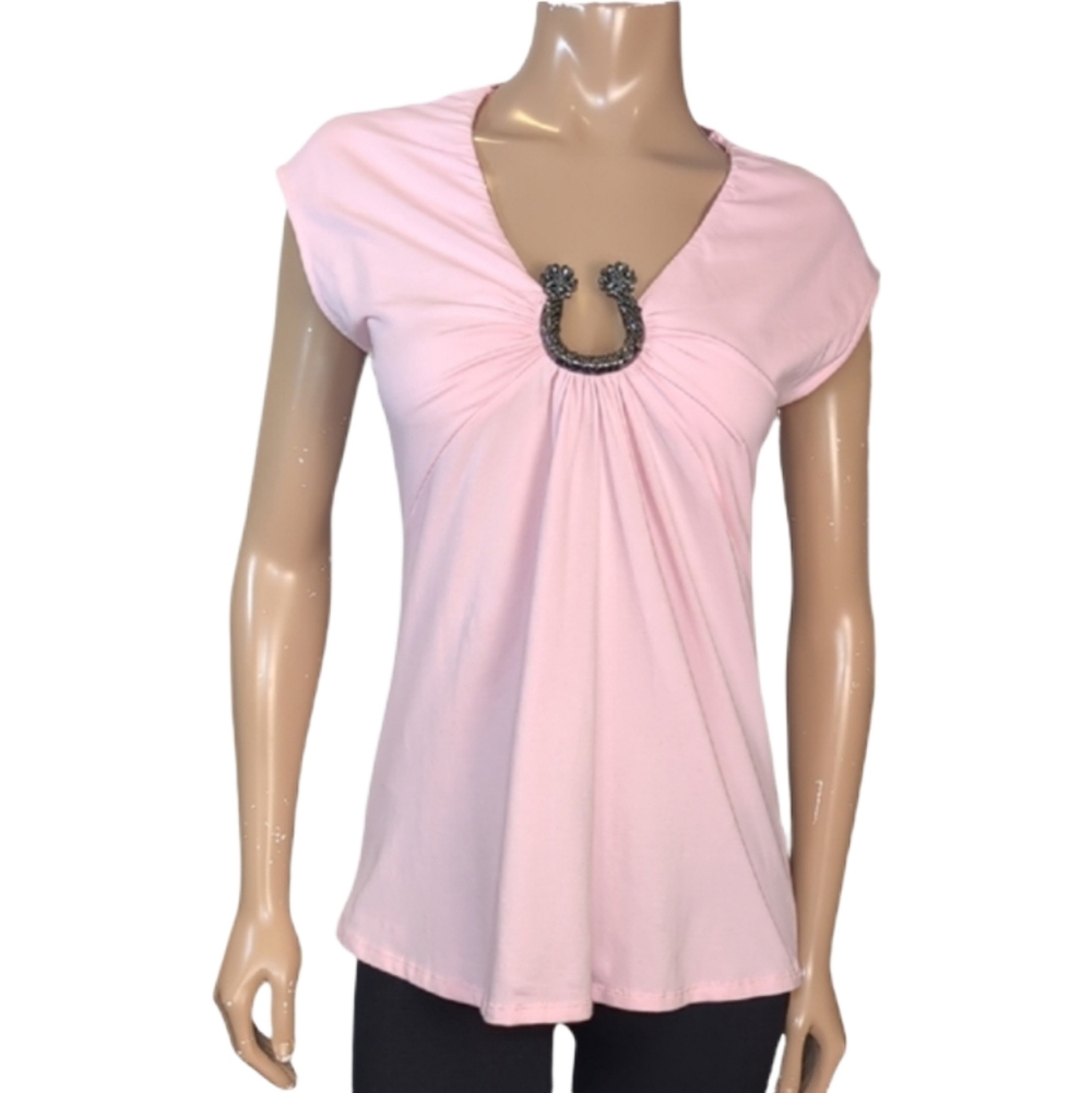 Princess Horseshoe Cap Sleeve Top Pastel Pink Lucky Womens Junior Womens Size XL